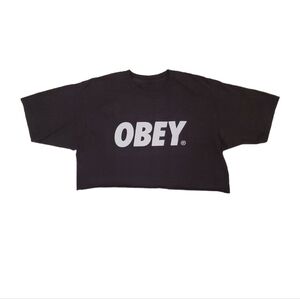 Obey Propaganda Women’s Black Cropped‎  Logo T-Shirt Large